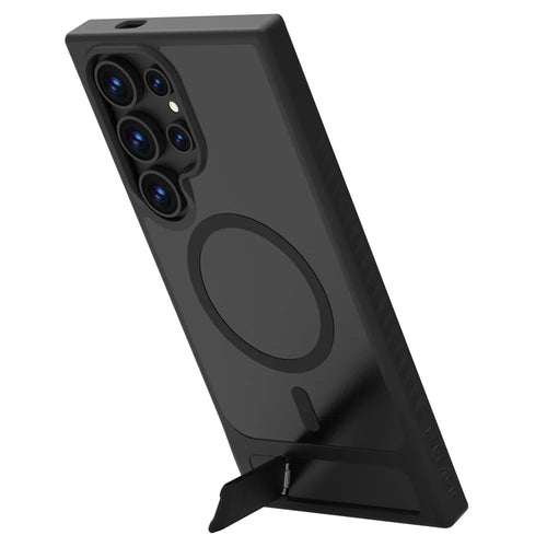 LEREACH Le-Chic Series For Samsung Galaxy S24 Ultra Magnetic Case Kickstand TPU + PC Phone Cover - Black - 1