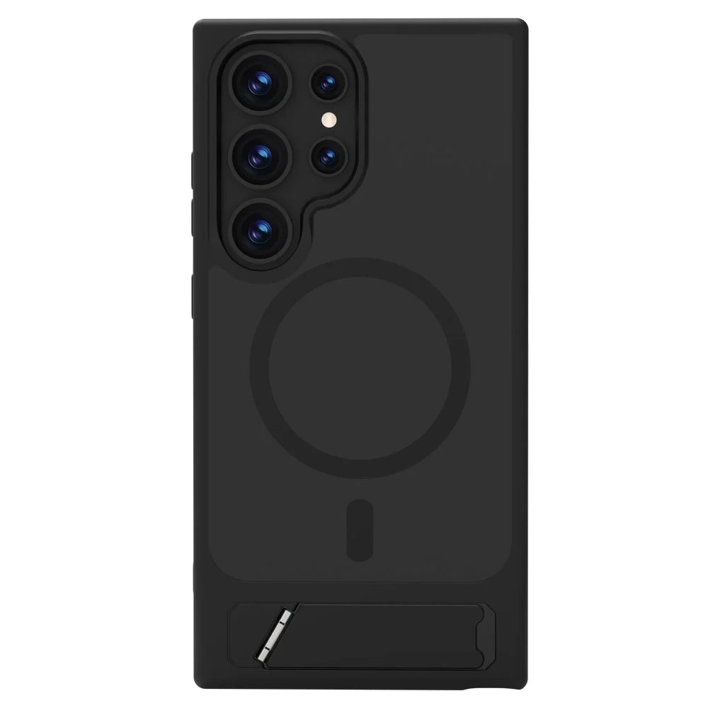 LEREACH Le-Chic Series For Samsung Galaxy S24 Ultra Magnetic Case Kickstand TPU + PC Phone Cover - Black - 3