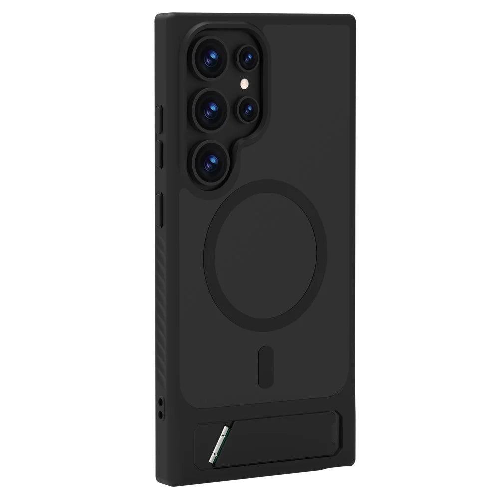 LEREACH Le-Chic Series For Samsung Galaxy S24 Ultra Magnetic Case Kickstand TPU + PC Phone Cover - Black - 4
