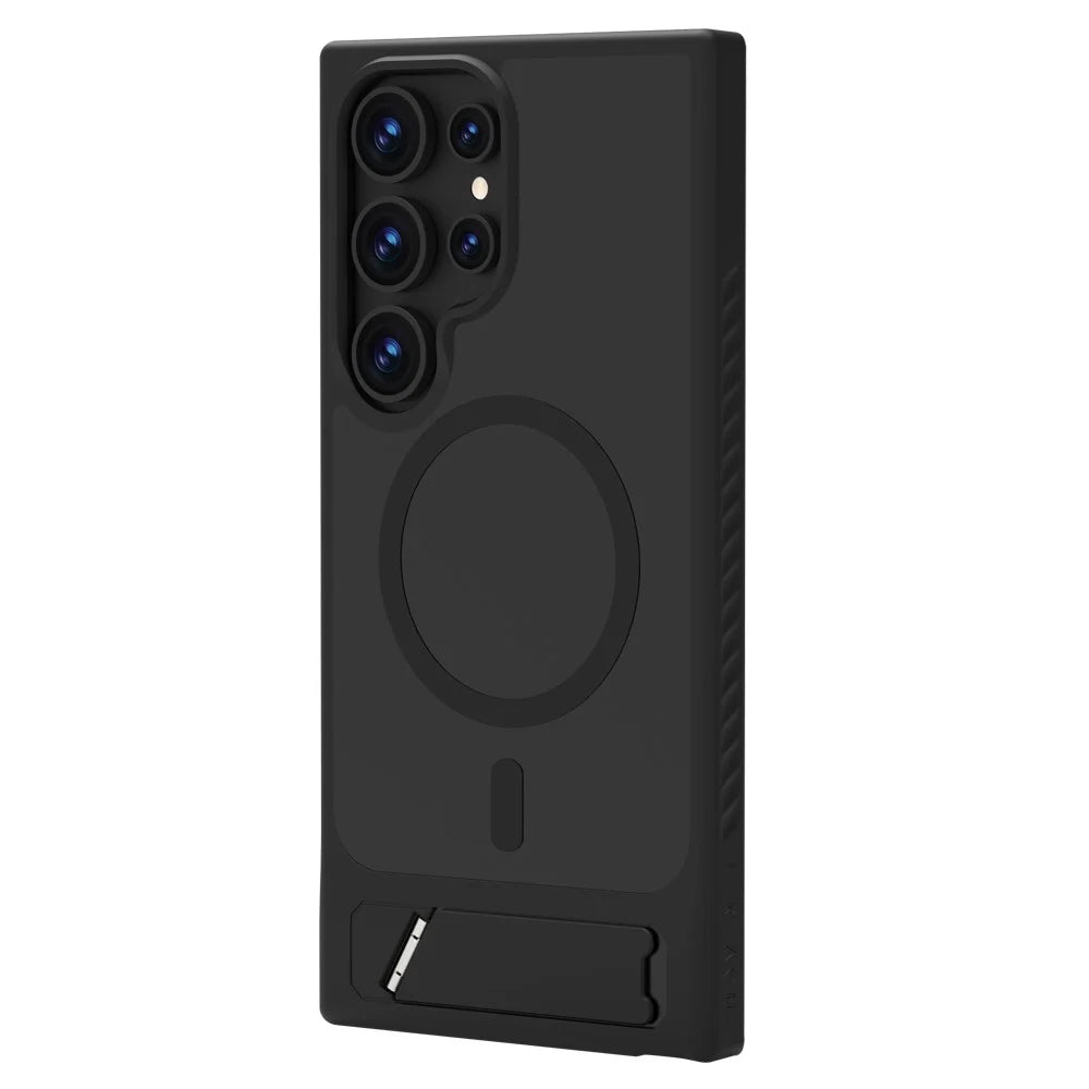 LEREACH Le-Chic Series For Samsung Galaxy S24 Ultra Magnetic Case Kickstand TPU + PC Phone Cover - Black - 6