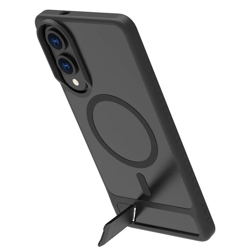 LEREACH Le-Chic Series For Samsung Galaxy S25 Edge Magnetic Case Kickstand TPU + PC Phone Cover - Black - 1