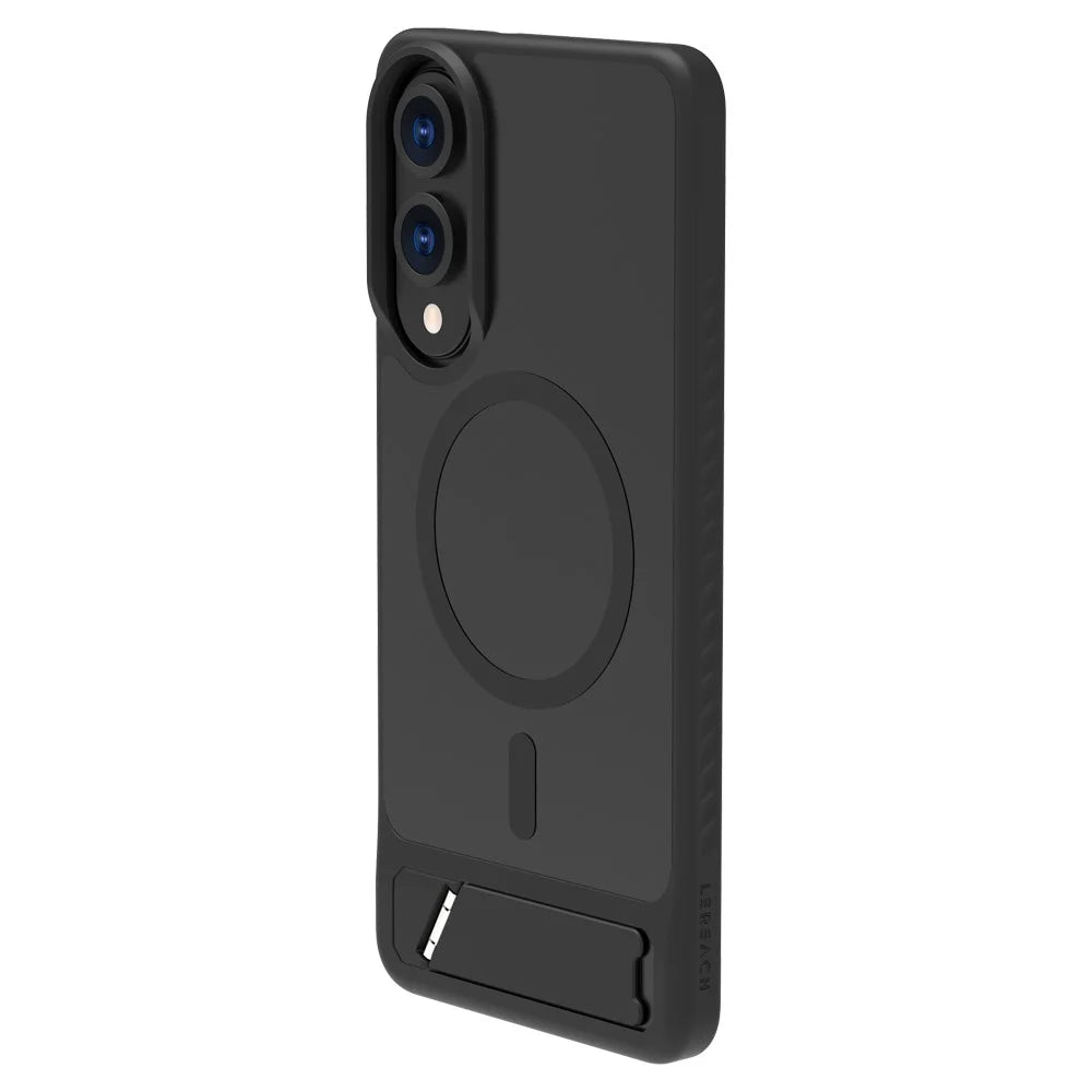 LEREACH Le-Chic Series For Samsung Galaxy S25 Edge Magnetic Case Kickstand TPU + PC Phone Cover - Black - 3