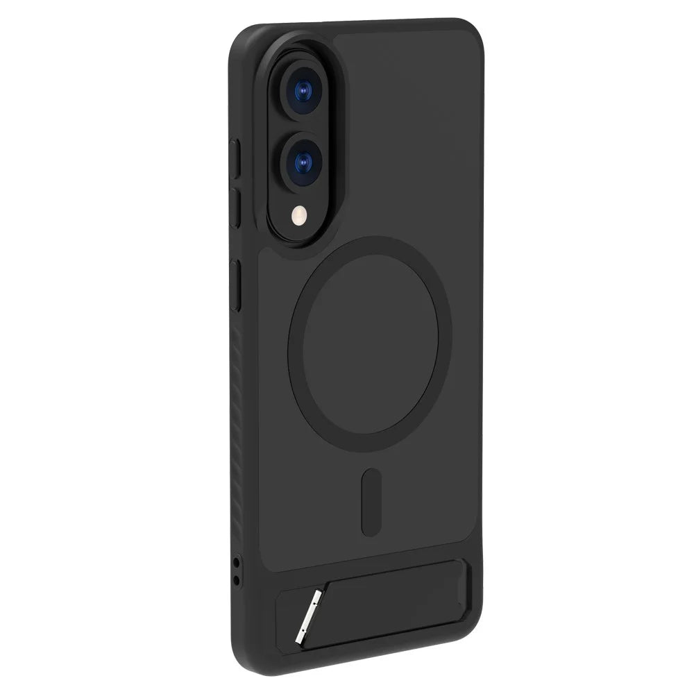 LEREACH Le-Chic Series For Samsung Galaxy S25 Edge Magnetic Case Kickstand TPU + PC Phone Cover - Black - 5