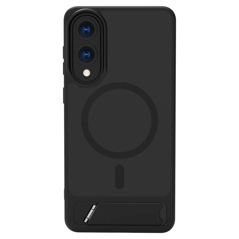 LEREACH Le-Chic Series For Samsung Galaxy S25 Edge Magnetic Case Kickstand TPU + PC Phone Cover - Black - 6