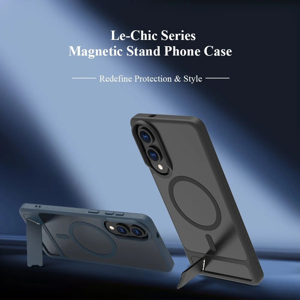 LEREACH Le-Chic Series For Samsung Galaxy S25 Edge Magnetic Case Kickstand TPU + PC Phone Cover - Black - 7
