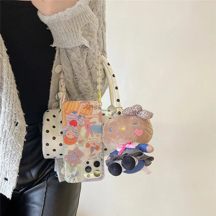 For iPhone 16 Pro Case IMD Cute Music Girl TPU Phone Cover with Beaded Strap - 7