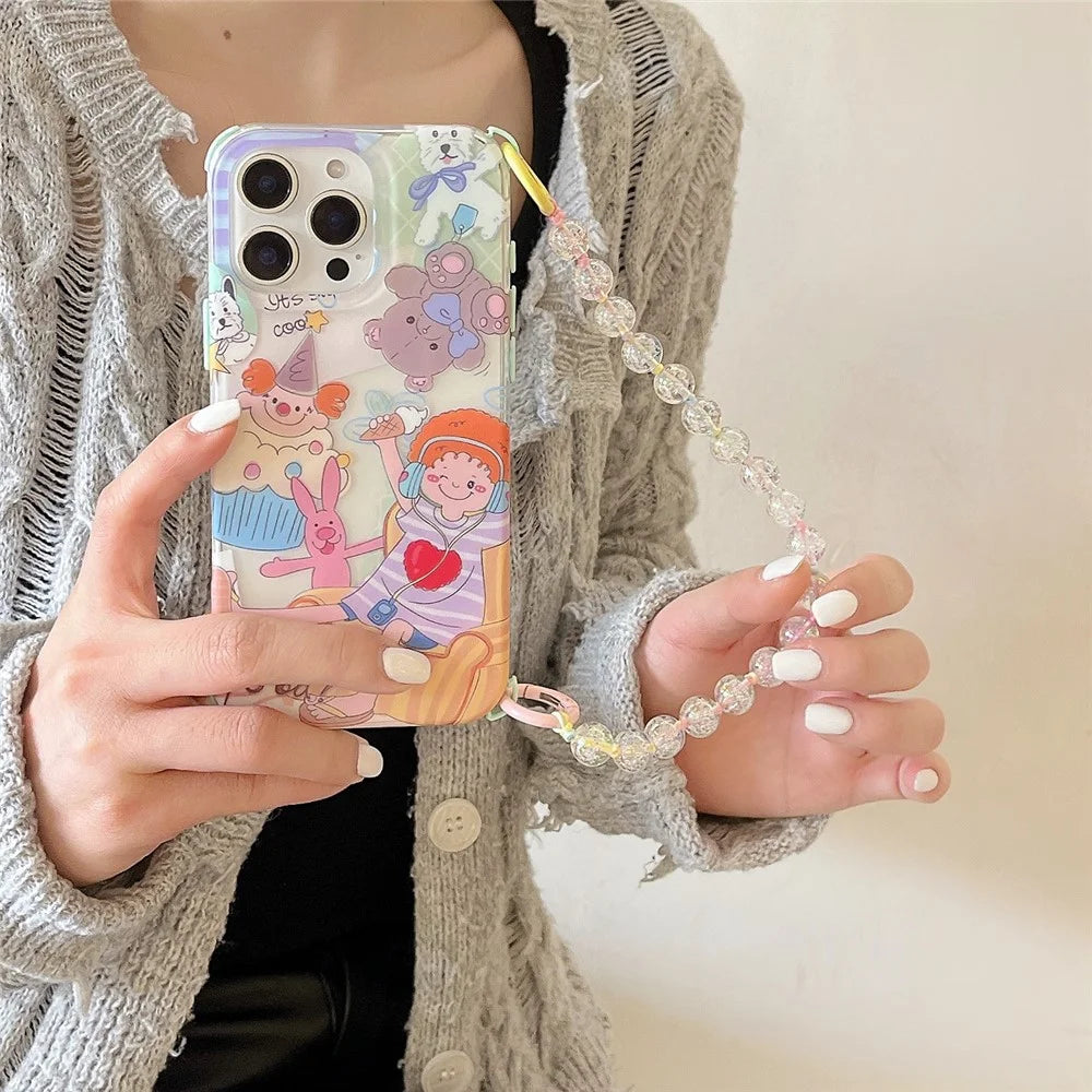 For iPhone 15 Pro Max Case IMD Cute Music Girl TPU Phone Cover with Beaded Strap - 6