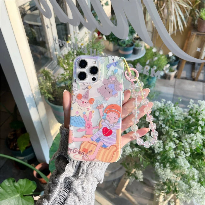 For iPhone 15 Pro Case IMD Cute Music Girl TPU Phone Cover with Beaded Strap - 5