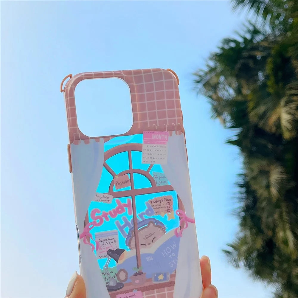 For iPhone 15 Pro Max Case IMD Cat Reading Design TPU Phone Cover with Beaded Strap - 4