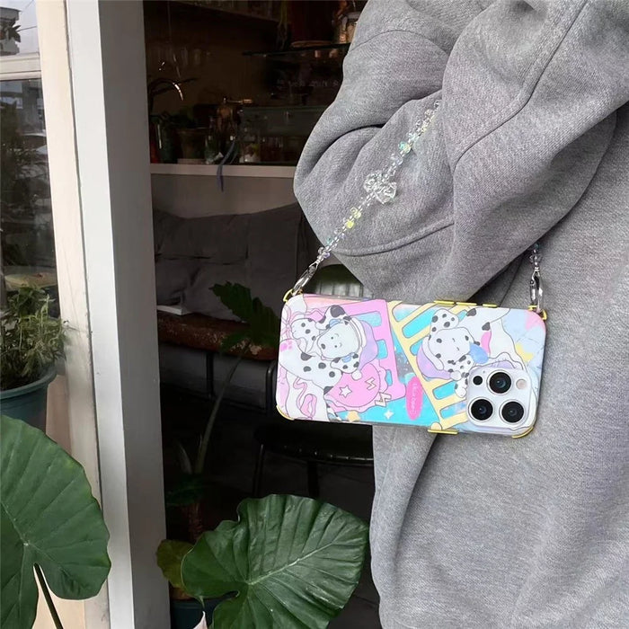 For iPhone 16 Pro Case IMD Cartoon Dalmatian TPU Phone Cover with Beaded Strap - 7