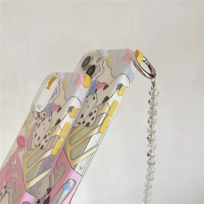 For iPhone 15 Pro Max Case IMD Cartoon Dalmatian TPU Phone Cover with Beaded Strap - 4