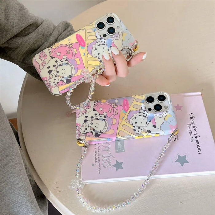 For iPhone 15 Pro Max Case IMD Cartoon Dalmatian TPU Phone Cover with Beaded Strap - 5