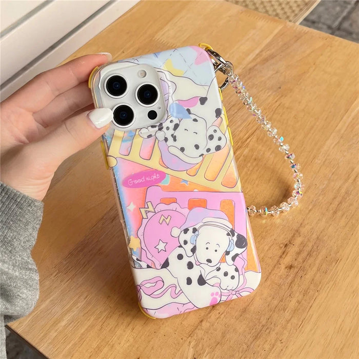 For iPhone 15 Pro Max Case IMD Cartoon Dalmatian TPU Phone Cover with Beaded Strap - 6