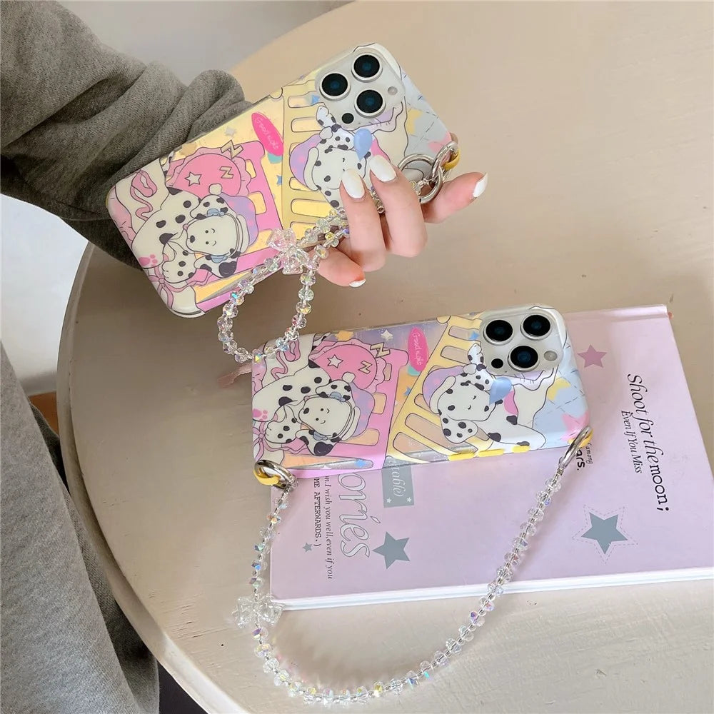 For iPhone 15 Pro Case IMD Cartoon Dalmatian TPU Phone Cover with Beaded Strap - 5
