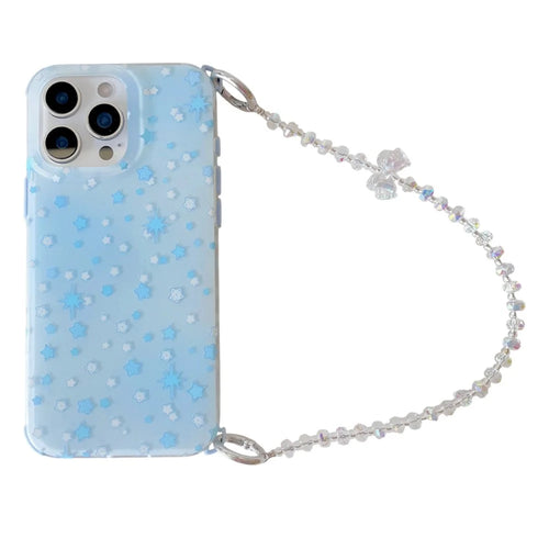 For iPhone 15 Pro Case IMD Star Design TPU Phone Cover with Beaded Strap - Blue - 1