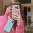 For iPhone 16 Pro Max Case IMD Star Design TPU Phone Cover with Beaded Strap - Pink - 4