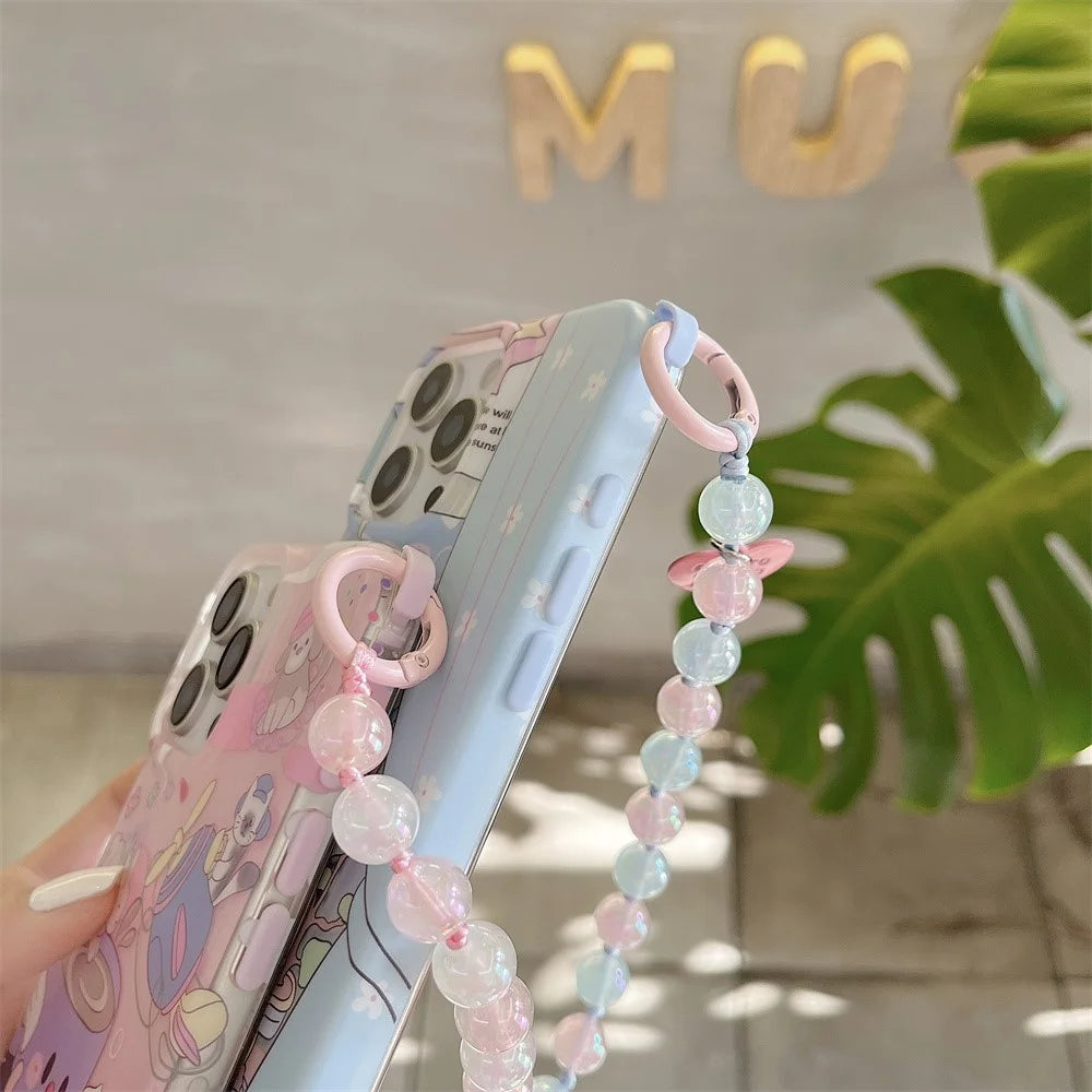 For iPhone 15 Pro Max Case IMD Cartoon Pattern TPU Phone Cover with Beaded Strap - Dachshund - 5