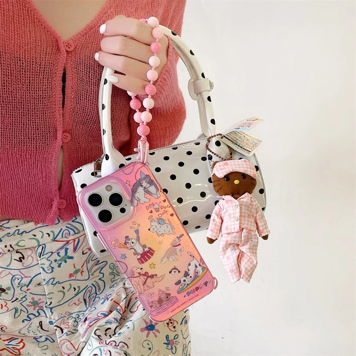 For iPhone 16 Pro Max Case IMD Cartoon Dogs TPU Phone Cover with Beaded Strap - 3