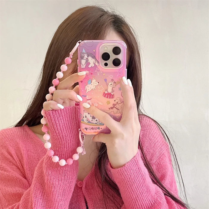 For iPhone 16 Pro Max Case IMD Cartoon Dogs TPU Phone Cover with Beaded Strap - 4