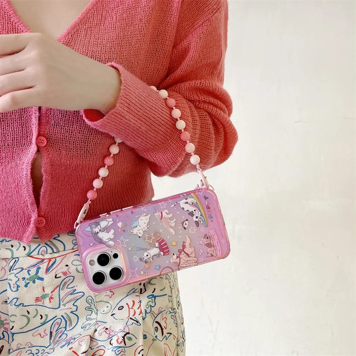 For iPhone 16 Pro Case IMD Cartoon Dogs TPU Phone Cover with Beaded Strap - 5