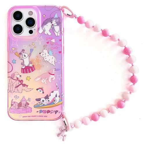 For iPhone 15 Pro Case IMD Cartoon Dogs TPU Phone Cover with Beaded Strap - 1