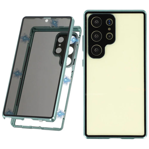 For Samsung Galaxy S24 Ultra Case with Anti-Spy Screen Protector / Lens Film Tempered Glass Metal Phone Cover - Green - 1
