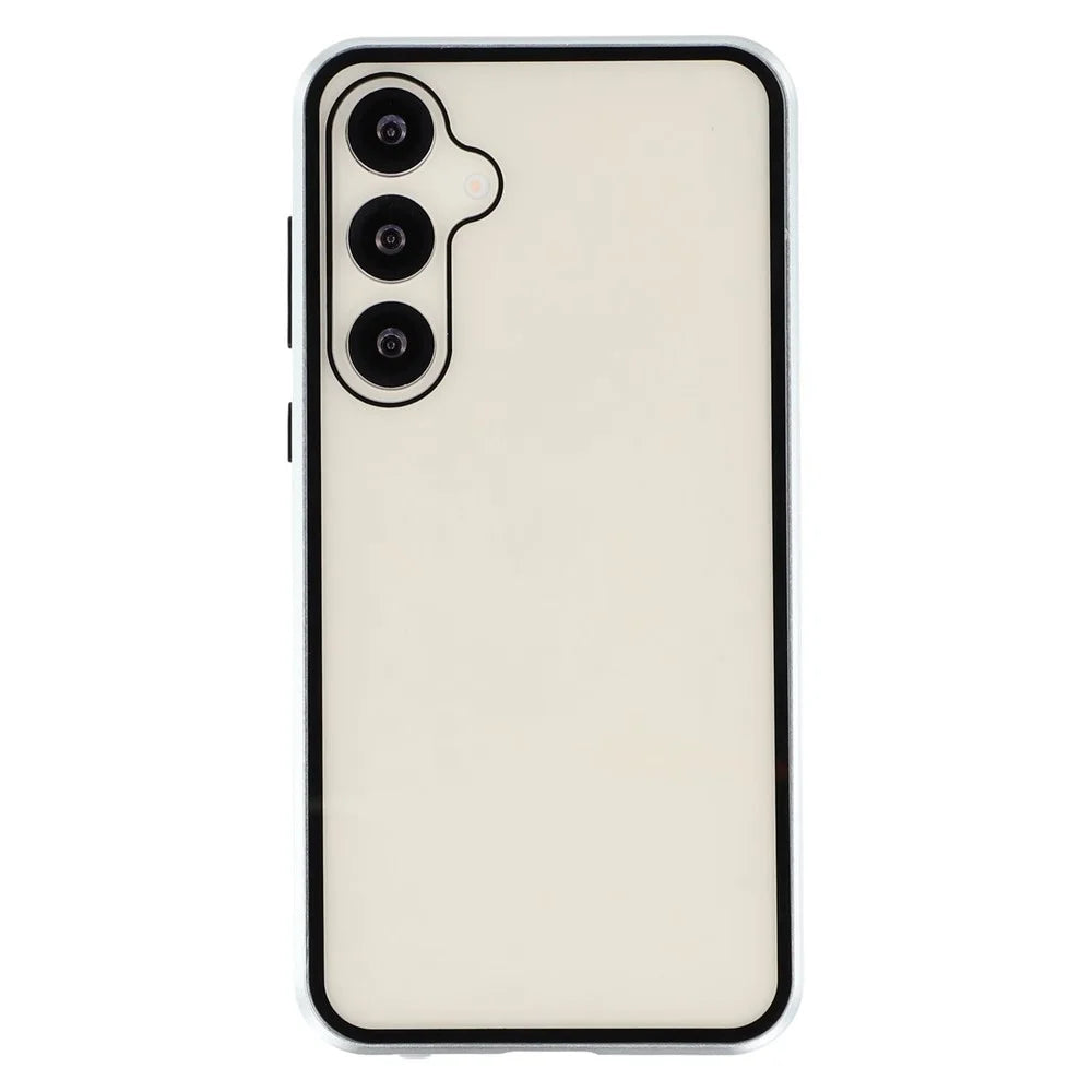 For Samsung Galaxy S25+ / S24+ Double-Sided Tempered Glass Phone Cover with Anti-Spy Screen Protector Magnetic Adsorption Metal Frame - Silver - 4