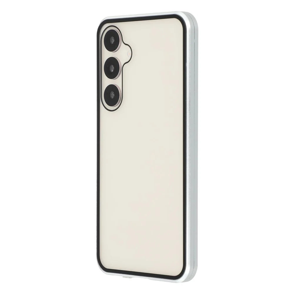 For Samsung Galaxy S25+ / S24+ Double-Sided Tempered Glass Phone Cover with Anti-Spy Screen Protector Magnetic Adsorption Metal Frame - Silver - 5