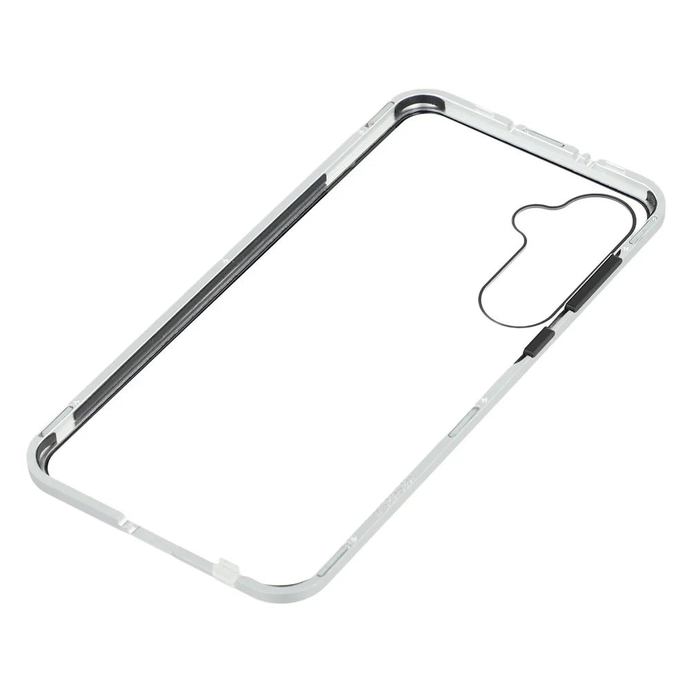 For Samsung Galaxy S25+ / S24+ Double-Sided Tempered Glass Phone Cover with Anti-Spy Screen Protector Magnetic Adsorption Metal Frame - Silver - 7