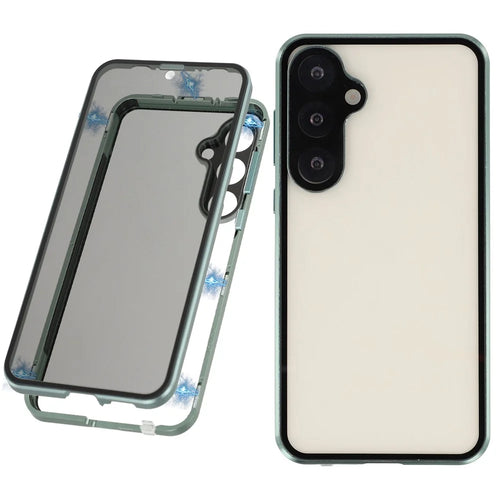 For Samsung Galaxy S25 / S24 Case with Anti-Spy Screen Protector / Lens Film Tempered Glass Metal Phone Cover Magnetic Clasp - Green - 1