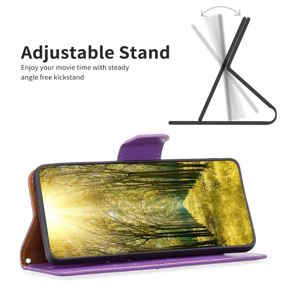 For Samsung Galaxy S23 Ultra Wallet Case Litchi Texture Flip Leather Mobile Cover Stand with Strap - Purple - 2