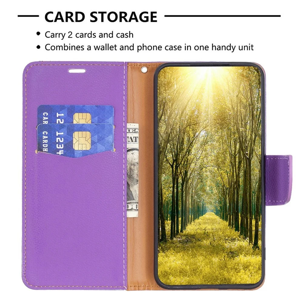For Samsung Galaxy S23 Ultra Wallet Case Litchi Texture Flip Leather Mobile Cover Stand with Strap - Purple - 3
