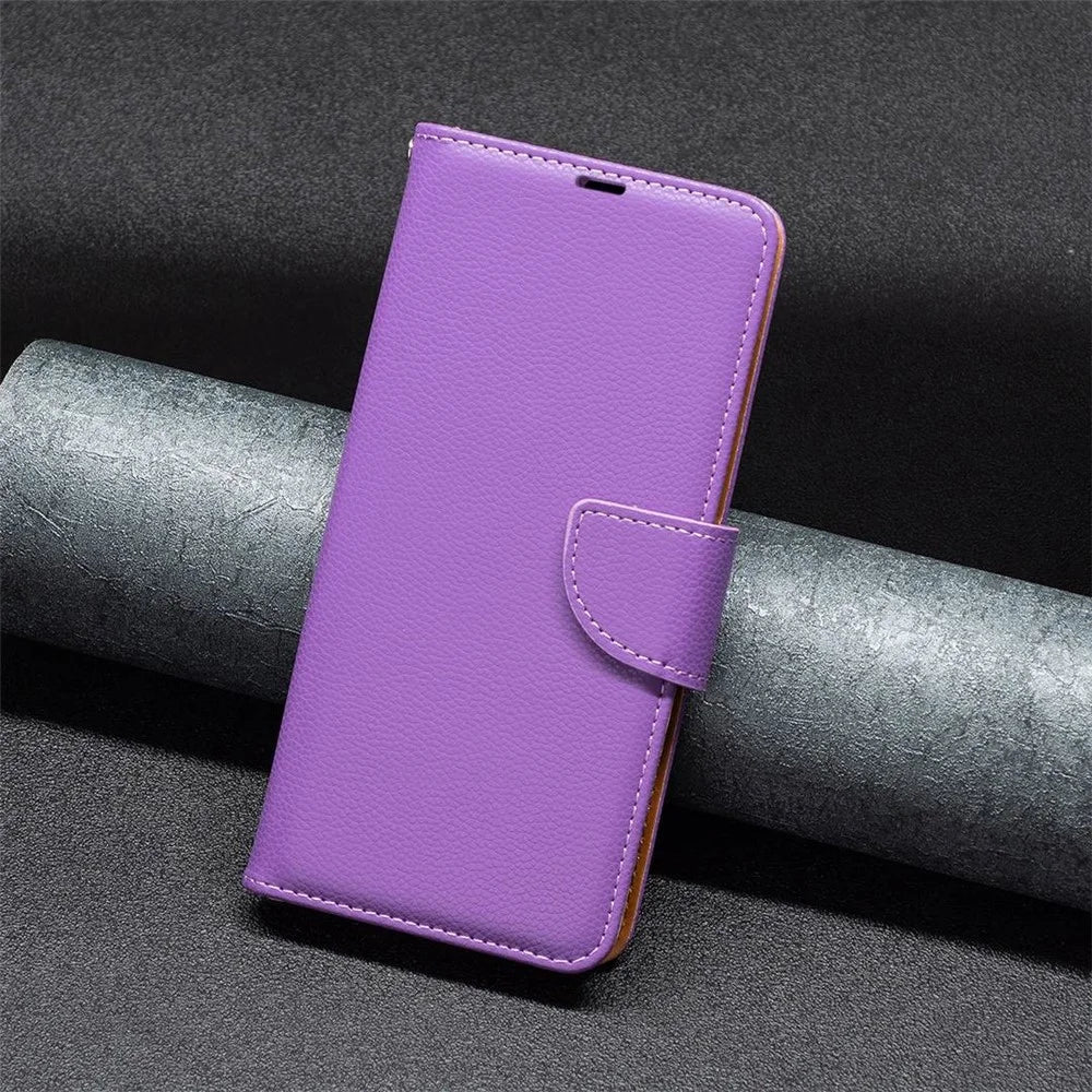 For Samsung Galaxy S23 Ultra Wallet Case Litchi Texture Flip Leather Mobile Cover Stand with Strap - Purple - 4