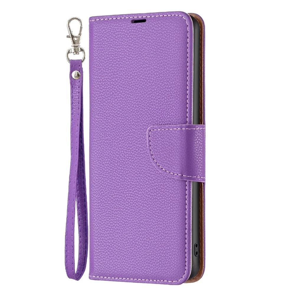 For Samsung Galaxy S23 Ultra Wallet Case Litchi Texture Flip Leather Mobile Cover Stand with Strap - Purple - 6