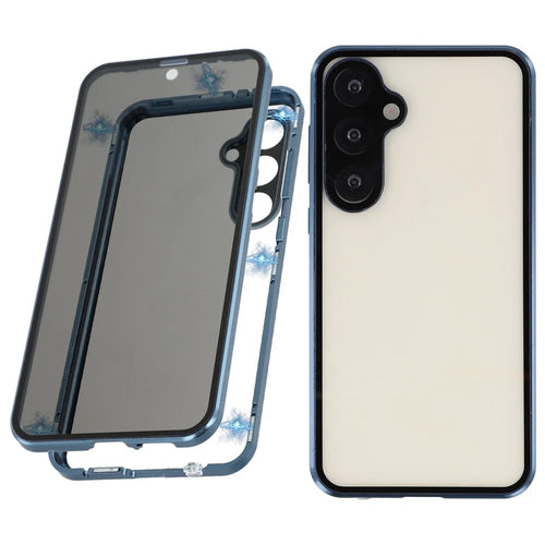 For Samsung Galaxy S24 FE Case with Anti-Spy Screen Protector  /  Lens Film Tempered Glass Metal Phone Cover - Dark Blue - 1