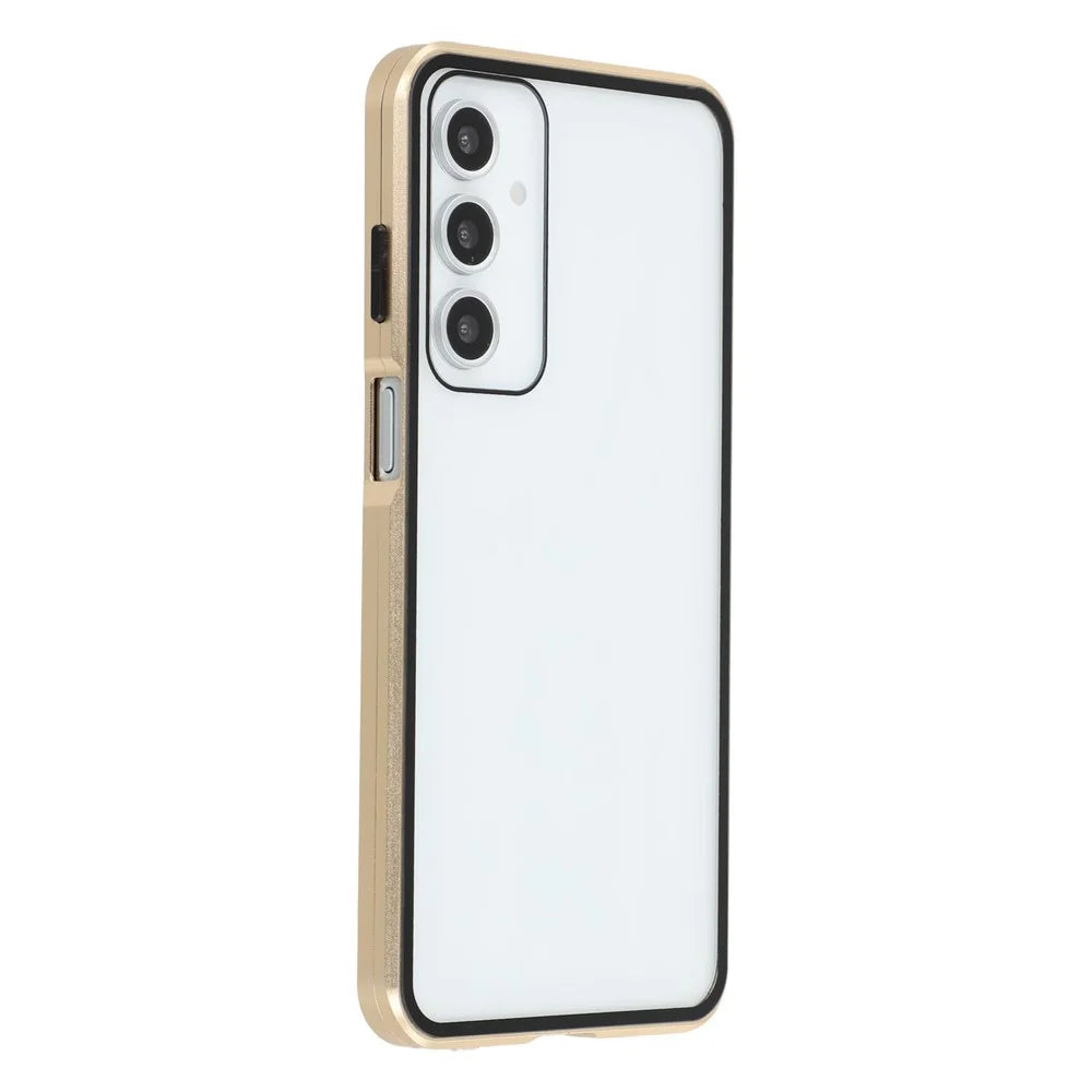 For Samsung Galaxy A16 5G / A16 4G Double-Sided Tempered Glass Phone Cover with Anti-Spy Screen Protector Magnetic Adsorption Metal Frame - Gold - 2