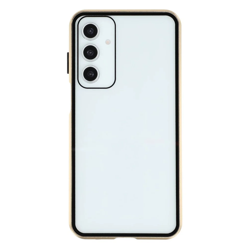 For Samsung Galaxy A16 5G / A16 4G Double-Sided Tempered Glass Phone Cover with Anti-Spy Screen Protector Magnetic Adsorption Metal Frame - Gold - 4