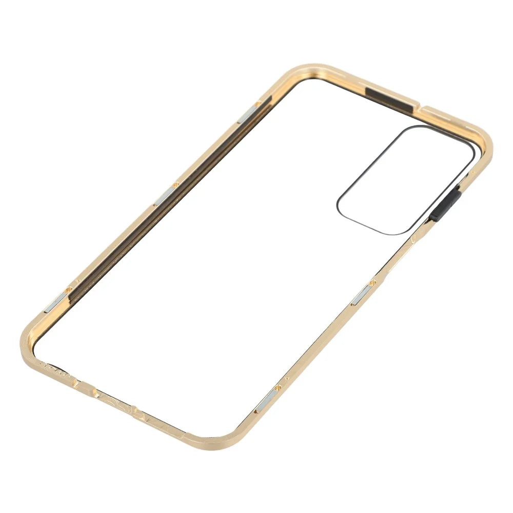 For Samsung Galaxy A16 5G / A16 4G Double-Sided Tempered Glass Phone Cover with Anti-Spy Screen Protector Magnetic Adsorption Metal Frame - Gold - 7