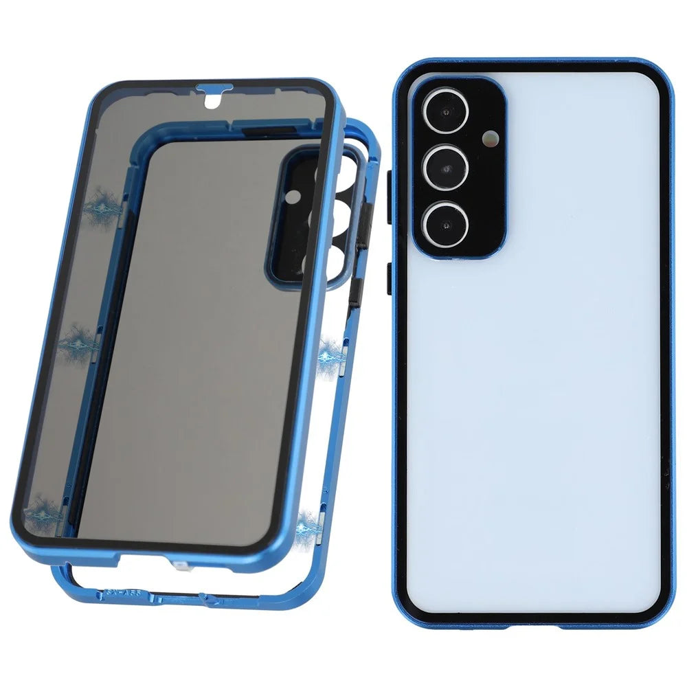 For Samsung Galaxy A55 5G Case with Anti-Spy Screen Protector  /  Lens Film Tempered Glass Metal Phone Cover - Dark Blue - 1