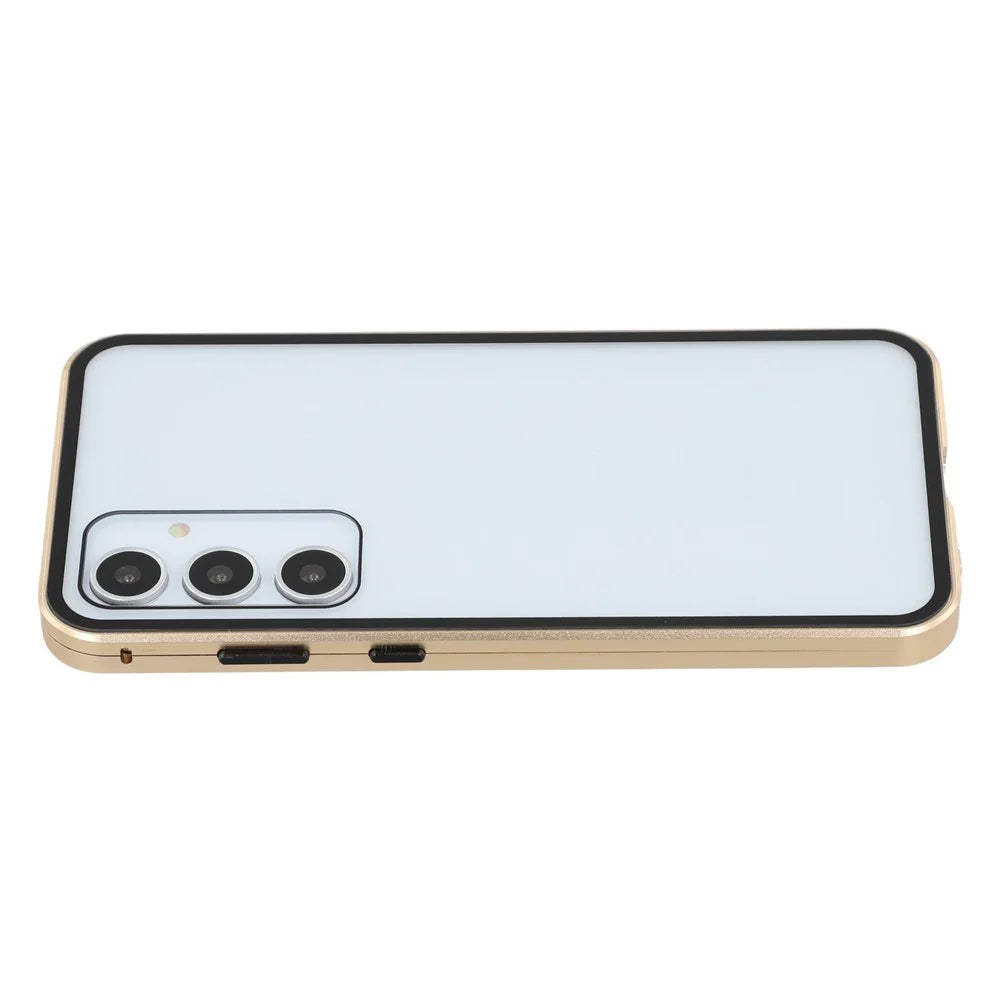 For Samsung Galaxy A55 5G Double-Sided Tempered Glass Phone Cover with Anti-Spy Screen Protector Magnetic Adsorption Metal Frame - Gold - 2
