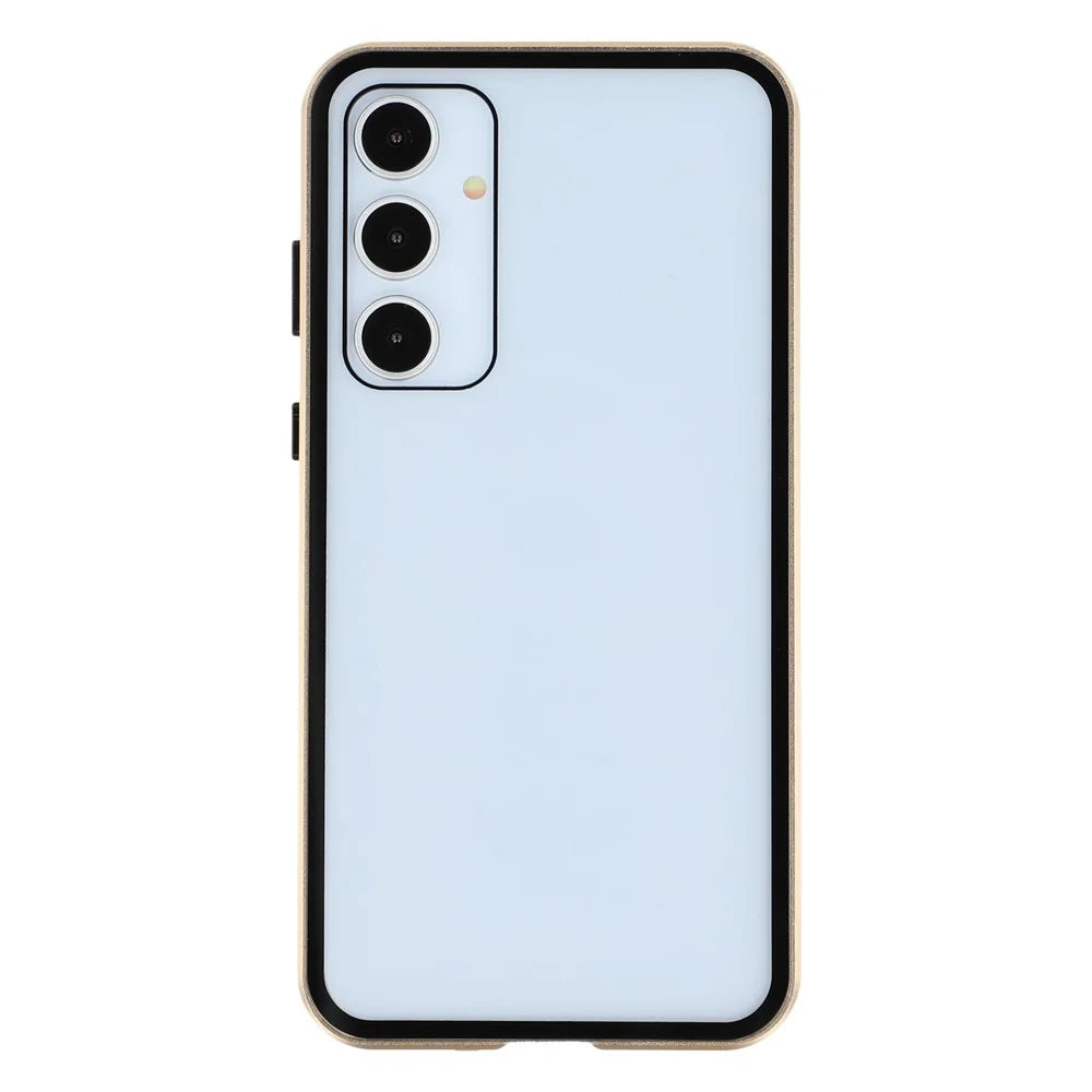 For Samsung Galaxy A55 5G Double-Sided Tempered Glass Phone Cover with Anti-Spy Screen Protector Magnetic Adsorption Metal Frame - Gold - 4