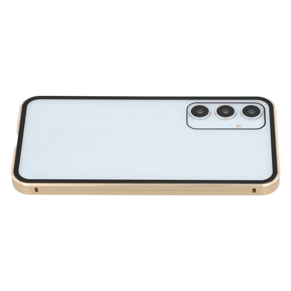 For Samsung Galaxy A55 5G Double-Sided Tempered Glass Phone Cover with Anti-Spy Screen Protector Magnetic Adsorption Metal Frame - Gold - 5