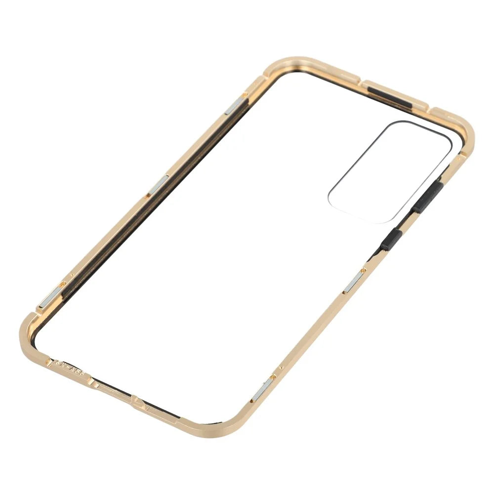 For Samsung Galaxy A55 5G Double-Sided Tempered Glass Phone Cover with Anti-Spy Screen Protector Magnetic Adsorption Metal Frame - Gold - 7
