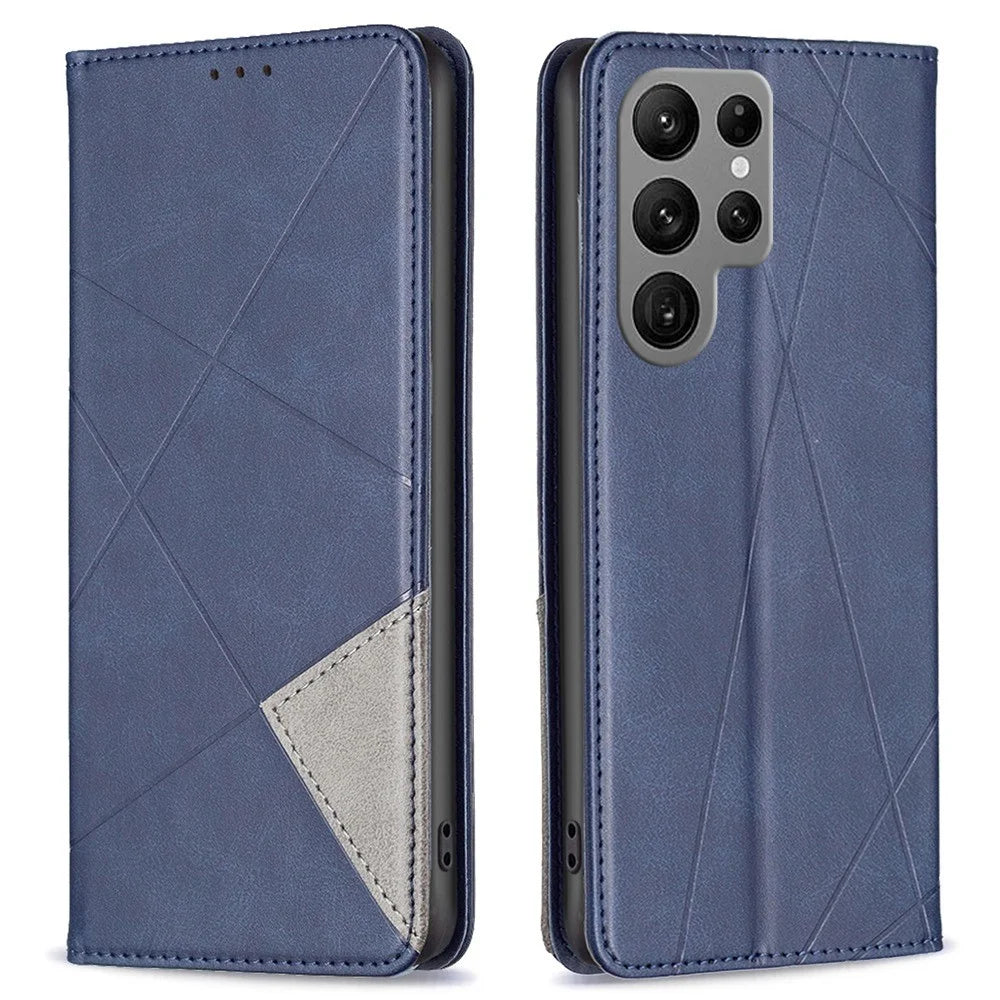 For Samsung Galaxy S23 Ultra Leather Case with Card Holder Imprinting Pattern Phone Stand Cover - Blue - 1
