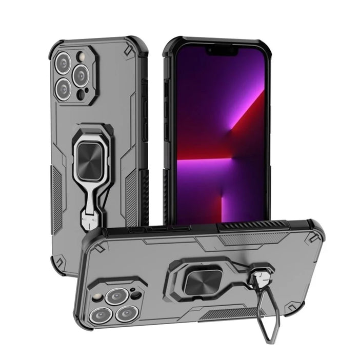 WANLONFENG For iPhone 14 Pro Max Phone Case  PC TPU Back Cover Kickstand with Tempered Glass - Black - 4