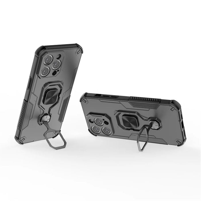 WANLONFENG For iPhone 14 Pro Max Phone Case  PC TPU Back Cover Kickstand with Tempered Glass - Black - 5