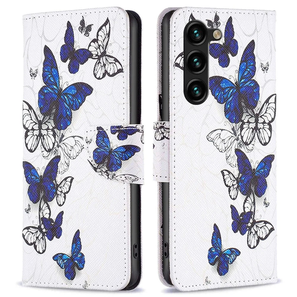 For Samsung Galaxy S23+ Leather Case Pattern Printing Wallet Stand Flip Mobile Cover - Butterflies - 1