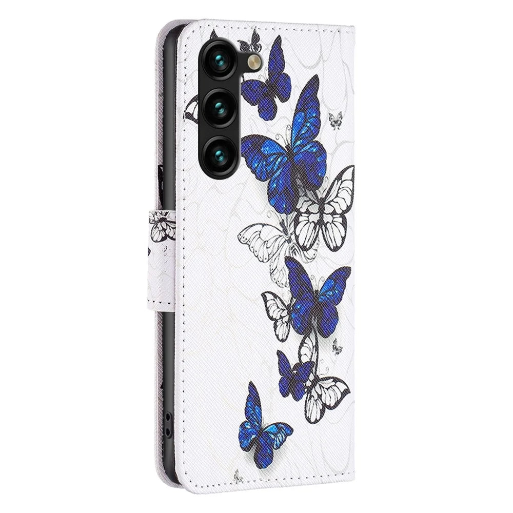 For Samsung Galaxy S23+ Leather Case Pattern Printing Wallet Stand Flip Mobile Cover - Butterflies - 7