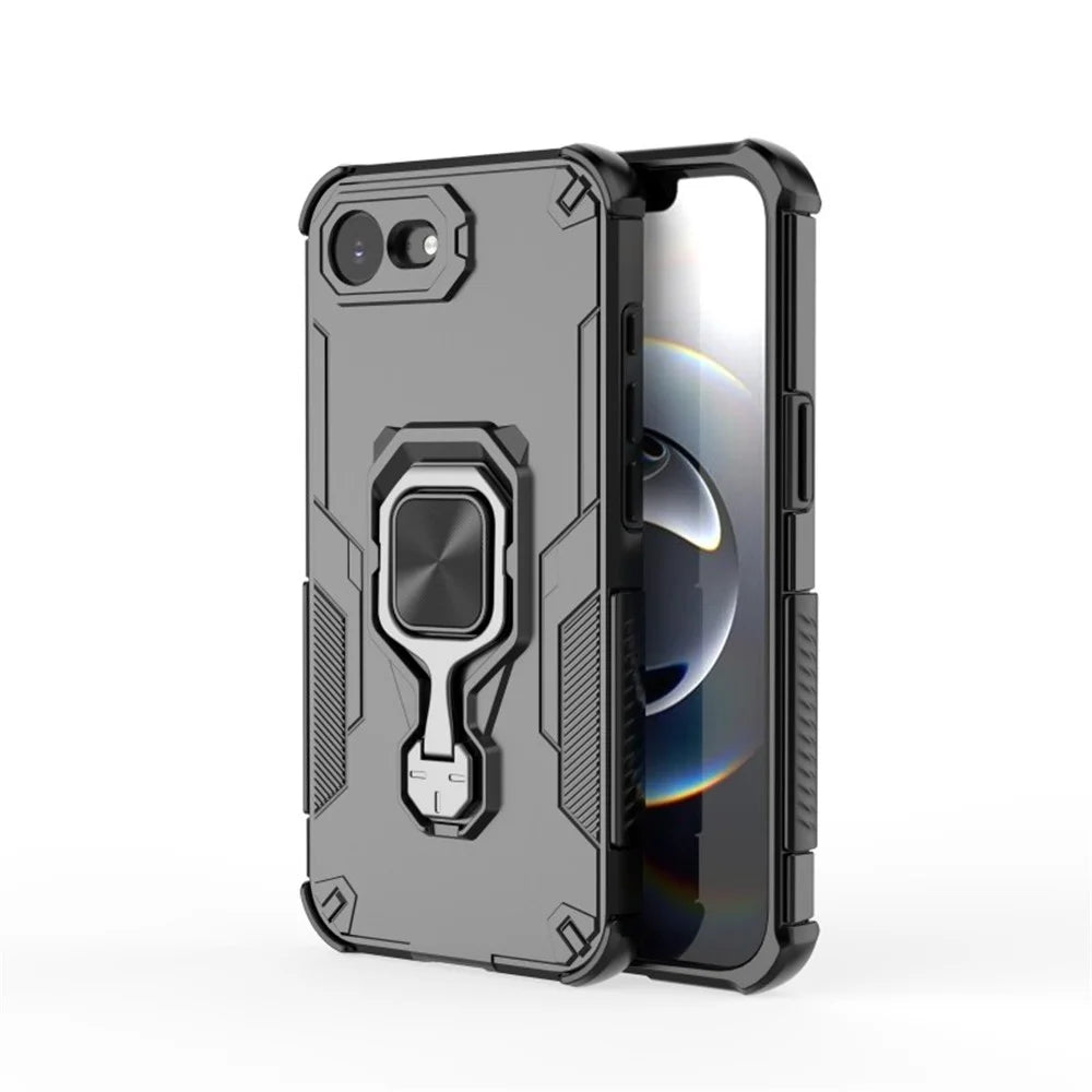 WANLONFENG For iPhone 17e / 16e Phone Case  PC TPU Back Cover Kickstand with Tempered Glass - Black - 2