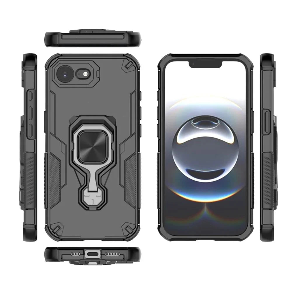 WANLONFENG For iPhone 17e / 16e Phone Case  PC TPU Back Cover Kickstand with Tempered Glass - Black - 3